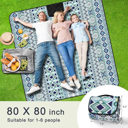 SAMSIER Large Outdoor Picnic Blankets Waterproof Foldable, Beach Blanket Sandproof Portable, Cute Picnic Mat Washable (Navy Blue, 60"×80") - PuriLite
