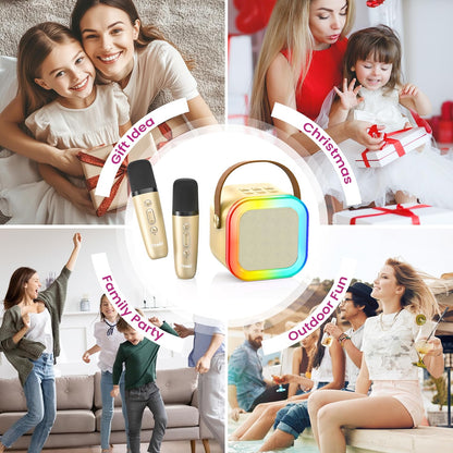 Karaoke Machine for Kids Adults, Portable Bluetooth Mini Karaoke Microphone Singing Speaker Karaoke Player with 2 Wireless Mic Toys for All Smartphones,Birthday, Family,Home Party (Purple) - PuriLite