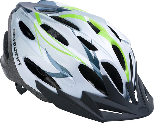 Schwinn Traveler Bike Helmet for Adult Men and Women, Ages 14 and Up with Suggested Fit 52-58 cm, Dial Fit Adjustment, Detachable Visor, Bike and Cycling Accessories, White/Green - PuriLite