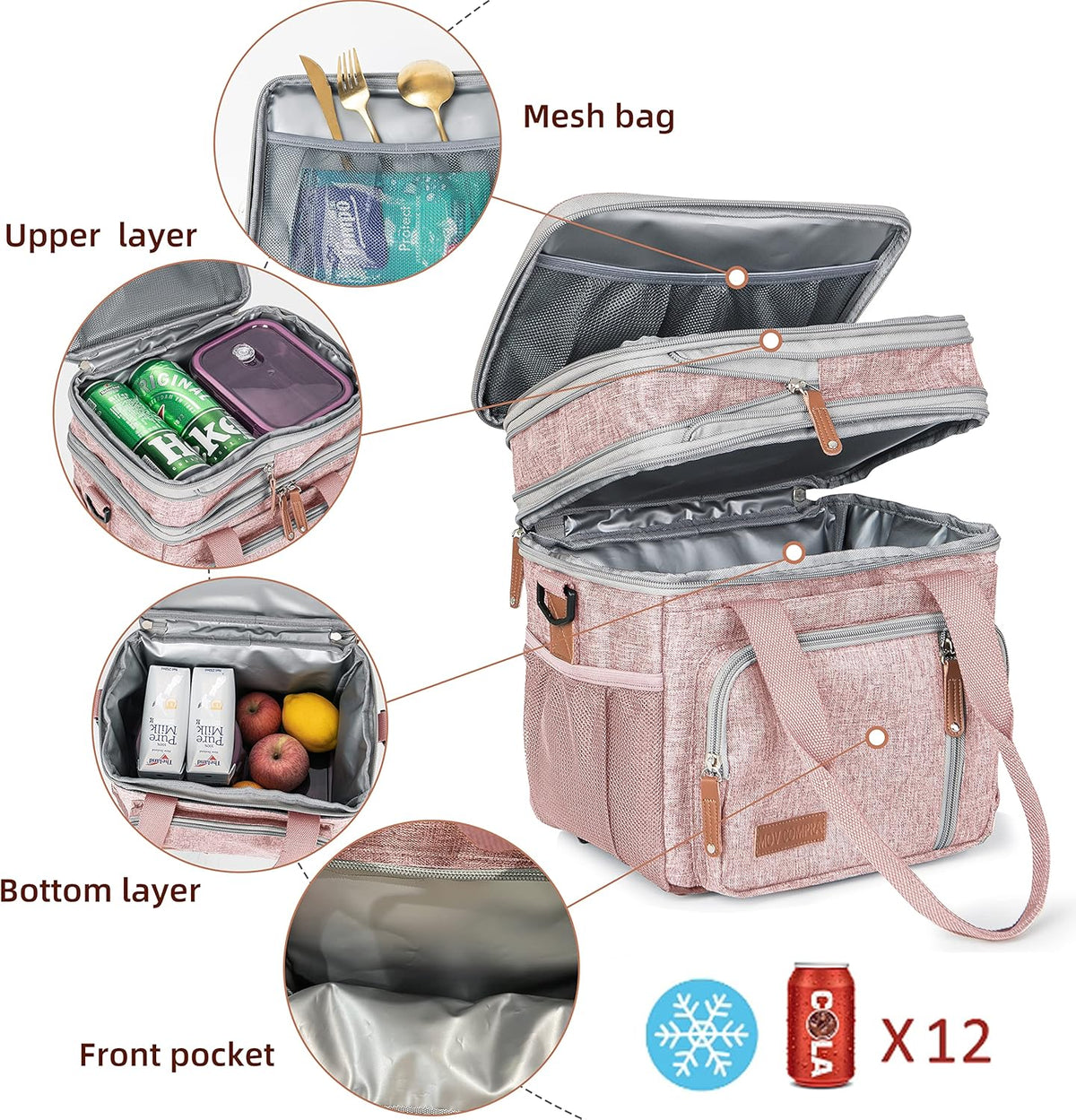 Lunch Bag Women Insulated Lunch Box for Work, Purple Expandable Large Lunch Bags, Leakproof Double Deck Lunch Box Cooler Bag（Purple） - PuriLite