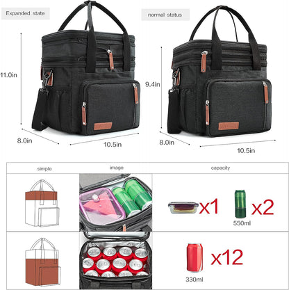 Lunch Bag Women Insulated Lunch Box for Work, Purple Expandable Large Lunch Bags, Leakproof Double Deck Lunch Box Cooler Bag（Purple） - PuriLite