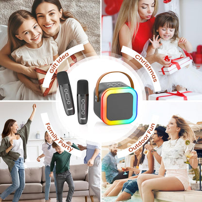 Karaoke Machine for Kids Adults, Portable Bluetooth Mini Karaoke Microphone Singing Speaker Karaoke Player with 2 Wireless Mic Toys for All Smartphones,Birthday, Family,Home Party (Purple) - PuriLite