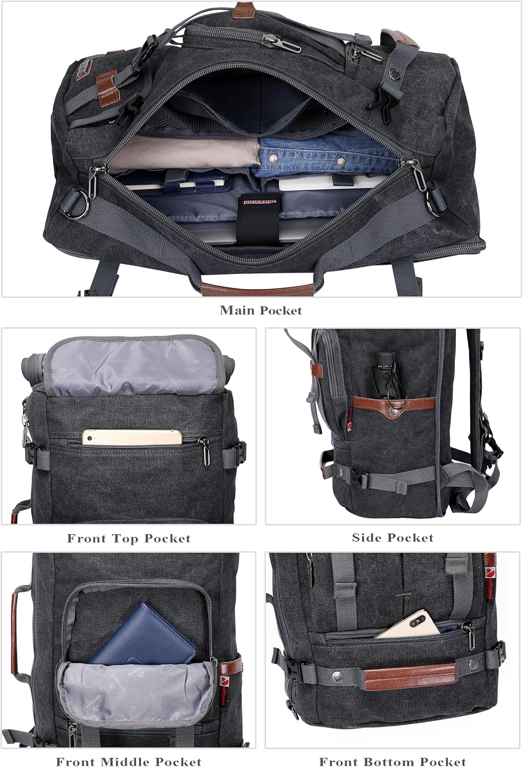 WITZMAN Canvas Backpack Vintage Travel Backpack Large Laptop Bags Convertible Shoulder Rucksack - PuriLite