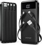 Charmast 2 Pack of Portable Chargers with Built in Cables, 2PCS Slim 10000mAh Travel Essentials Battery Pack 6 Outputs 3A Power Banks for iPhone Samsung Pixel LG Moto iPad (Black + Black) - PuriLite