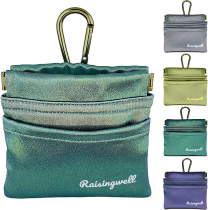 Raisingwell Dog Treat Pouch, Black Pocket Sized Pet Training Pouch, Cotton Fabric, Hand Free Dog Walking Bag with Carabiner, Self-Closing Pet Feed Snack Reward, for Pet Puppy Travel or Outdoor Use - PuriLite