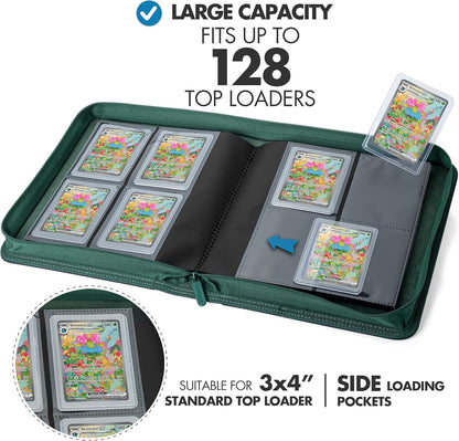 FunGuys Toploader Binder, Trading Card Binder Storage,128 4 Pocket Top Loader Pokemon Binder, Card Collection Yugioh Cards, MTG, TCG, Folders for Trading Cards - PuriLite