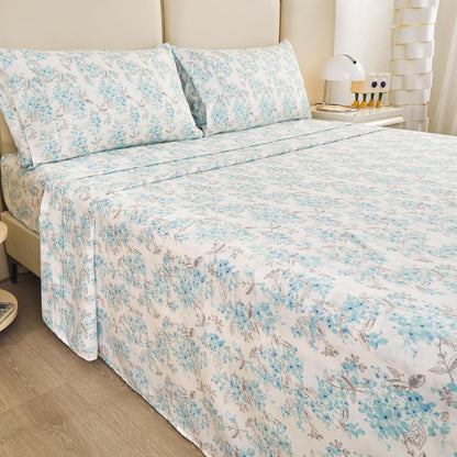 Viviland Floral Queen Sheet Set - 4 Piece Vintage Pink & Yellow Flower Patterned Bed Sheets - Soft, Breathable Microfiber Sheets with Deep Pocket, Non-Slip Fitted Sheets & Pillowcases - PuriLite