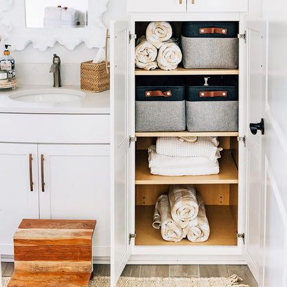 OrganiHaus Large Fabric Storage Baskets for Shelves 3 Pack, 15x11in Closet Storage Bins for Shelves, Cloth Baskets, Fabric Storage Cubes, Linen Closet Organizers, Fabric Basket, White Basket - PuriLite