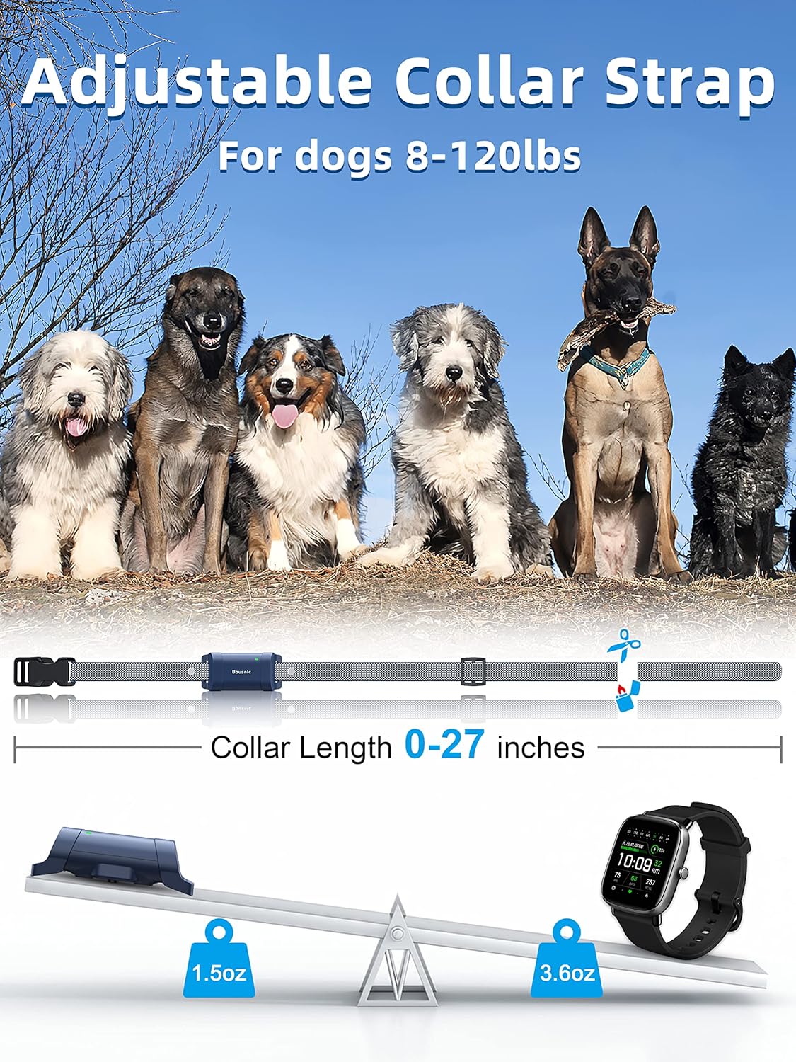 Bousnic Dog Training Collar with Remote - 4000ft Waterproof Dog Shock Collars 2 Dogs for Large Medium Small Dogs Rechargeable E Collars for Dogs Training with Beep Vibration Humane Shock(1-16) Mode - PuriLite