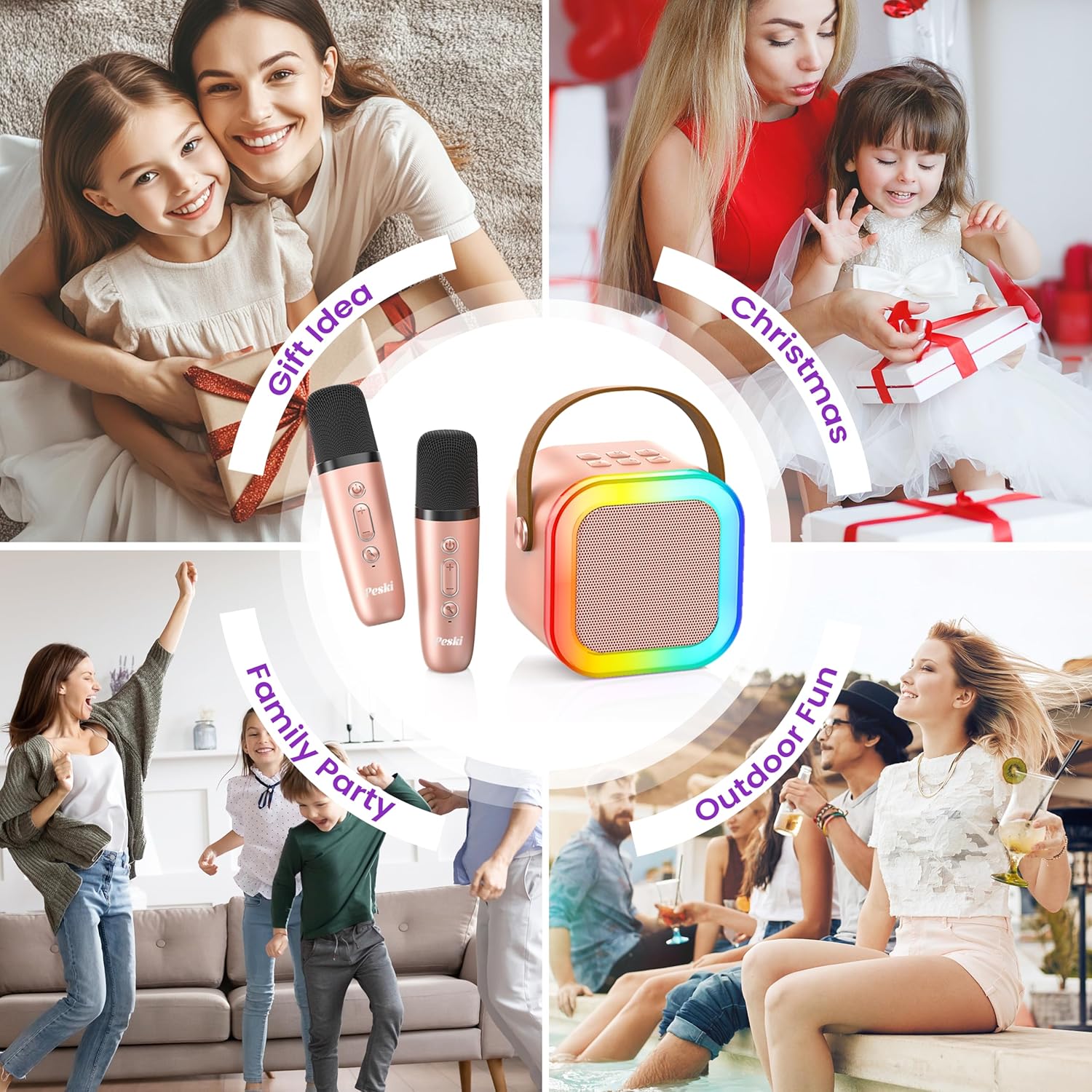 Karaoke Machine for Kids Adults, Portable Bluetooth Mini Karaoke Microphone Singing Speaker Karaoke Player with 2 Wireless Mic Toys for All Smartphones,Birthday, Family,Home Party (Purple) - PuriLite