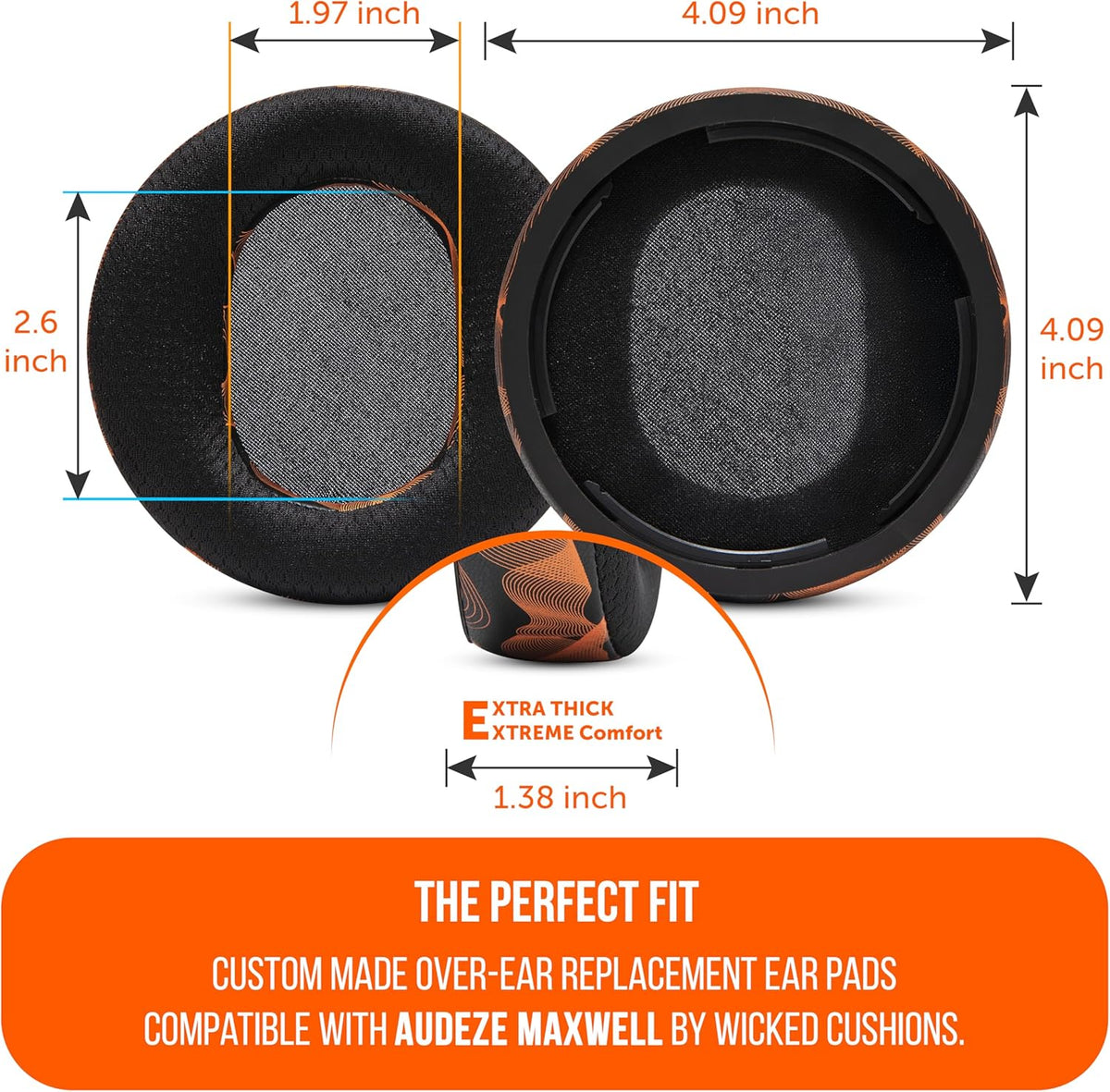WC Freeze Maxwell - Cooling Gel Replacement Earpads for Audeze Maxwell Headphones by Wicked Cushions - Elevate Comfort, Durability, Thickness & Sound Isolation for Epic Gaming Sessions | Black - PuriLite