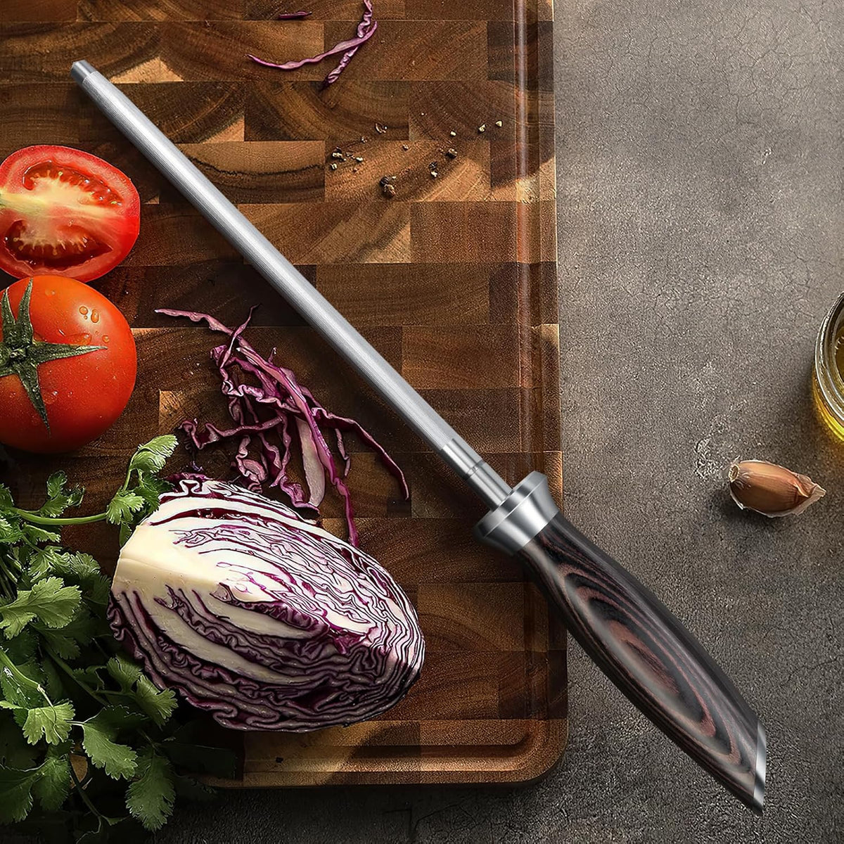 HOSHANHO Honing Rod,10 Inch Professional Kitchen Knife Sharpener Rod, Japanese High Carbon Knife Sharpening Steel with Ergonomic Pakkawood Handle, Ideal for All Chef Knives - PuriLite