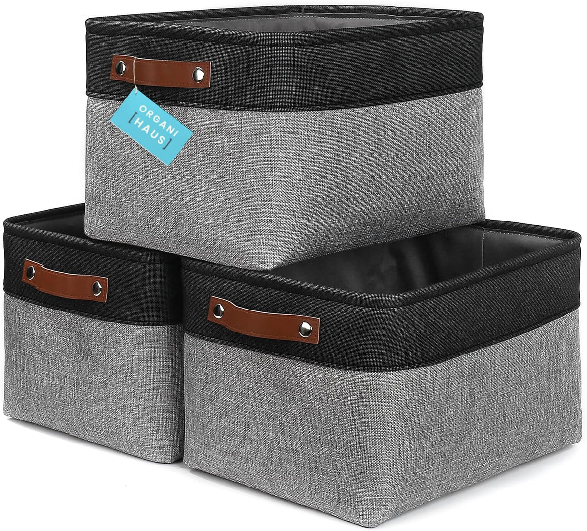 OrganiHaus Large Fabric Storage Baskets for Shelves 3 Pack, 15x11in Closet Storage Bins for Shelves, Cloth Baskets, Fabric Storage Cubes, Linen Closet Organizers, Fabric Basket, White Basket - PuriLite