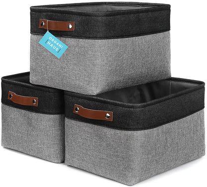 OrganiHaus Large Fabric Storage Baskets for Shelves 3 Pack, 15x11in Closet Storage Bins for Shelves, Cloth Baskets, Fabric Storage Cubes, Linen Closet Organizers, Fabric Basket, White Basket - PuriLite