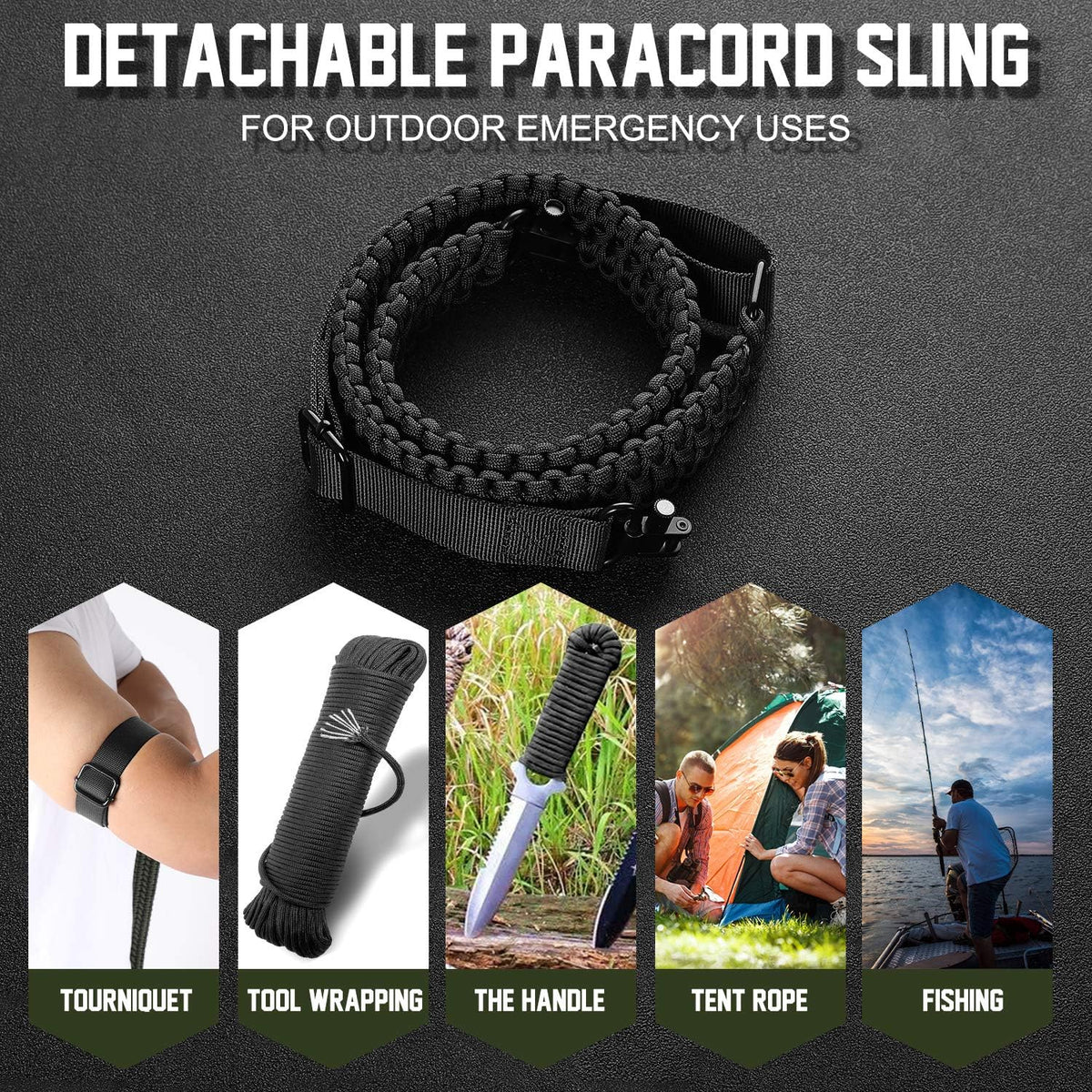 VVAAGG Two-Point Sling with Swivel, Non-Slip Paracord Sling with Adjustable Length Strap - PuriLite