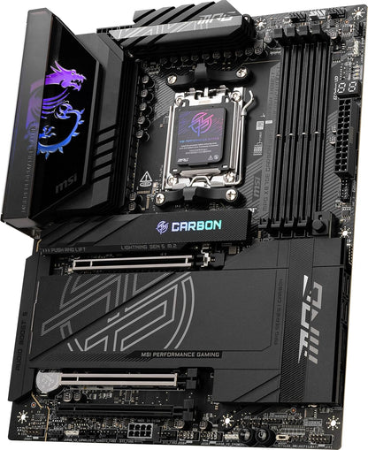 MSI MPG X870E Carbon WiFi Gaming Motherboard (AMD Ryzen 9000/8000/7000 Series Processors, AM5, DDR5, PCIe 5.0, SATA 6Gb/s, M.2, USB 3.2 Gen 2, Wi-Fi 6E, Bluetooth 5.3, LAN 2.5Gbps, HDMI/DP, ATX) - PuriLite