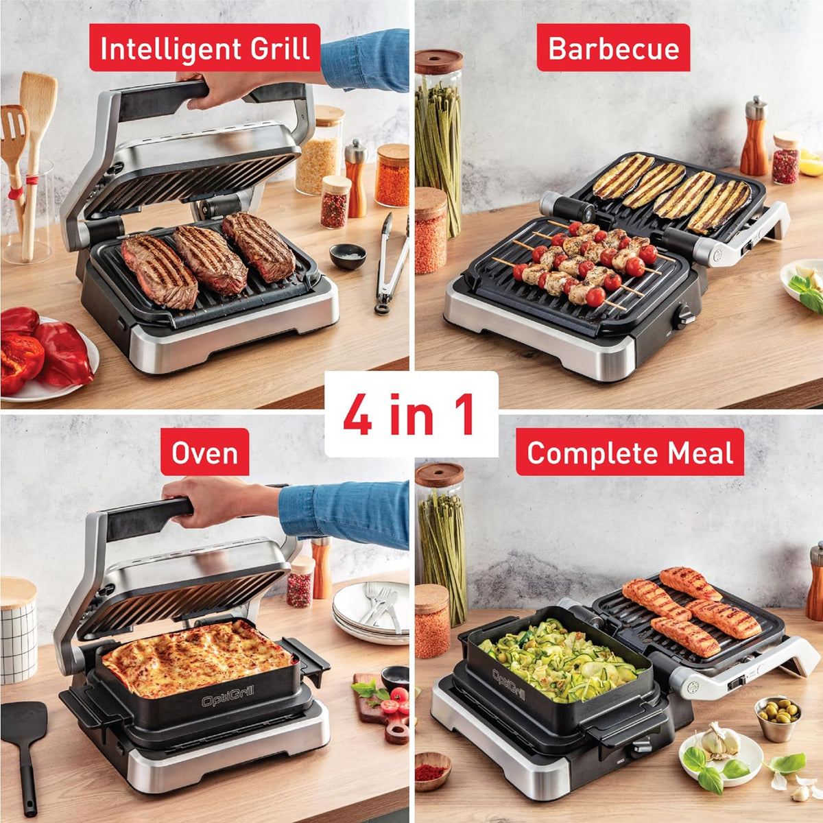 T-fal Optigrill, Electric Indoor Grill, 6 Auto Cooking Modes, Smart Sensor Techology, Nonstick removable plates, Stainless Steel Exterior, Panini Press, Precision Grilling - PuriLite