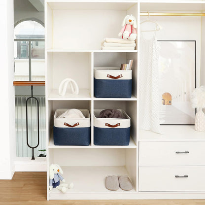 OrganiHaus Large Fabric Storage Baskets for Shelves 3 Pack, 15x11in Closet Storage Bins for Shelves, Cloth Baskets, Fabric Storage Cubes, Linen Closet Organizers, Fabric Basket, White Basket - PuriLite