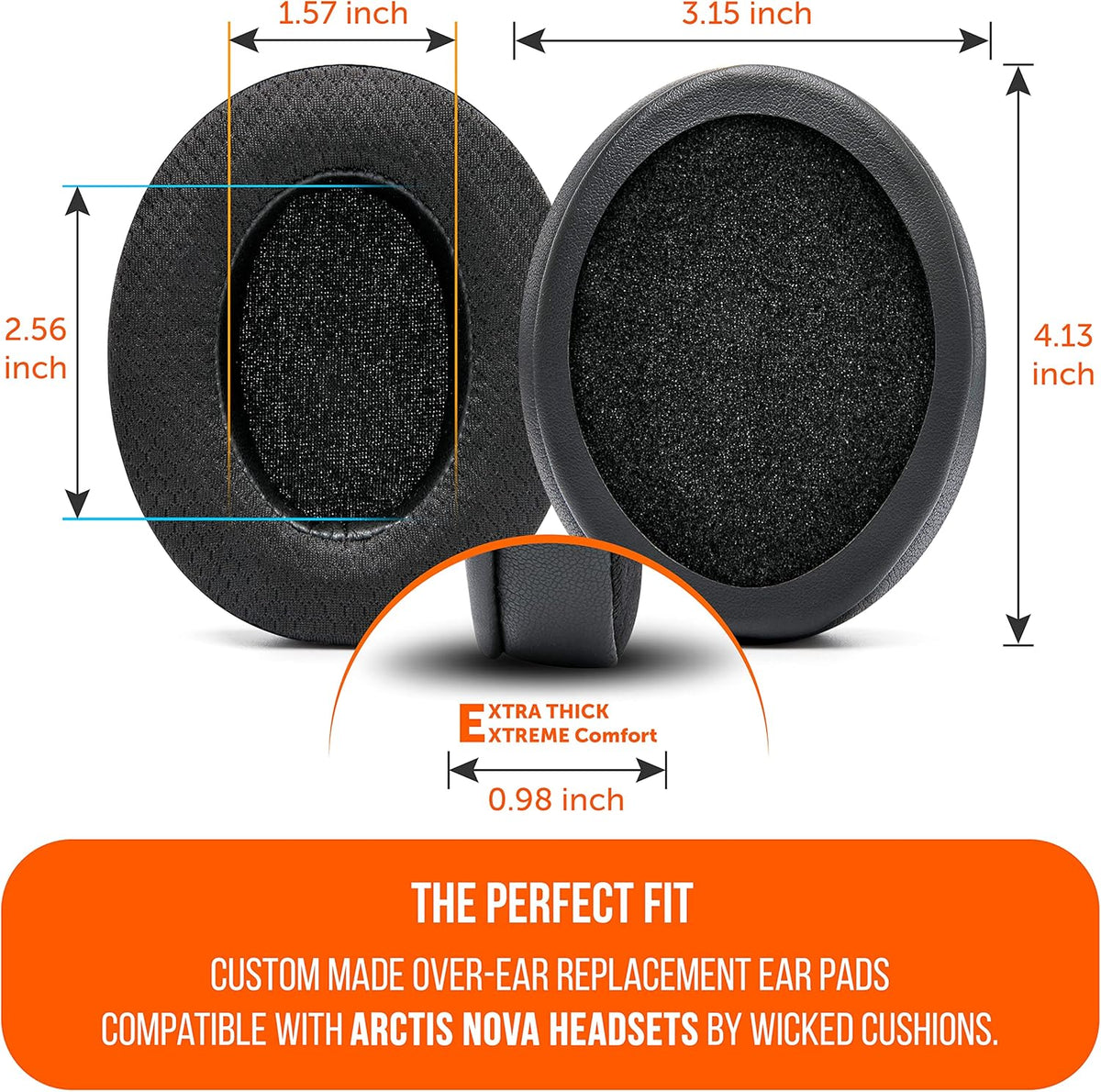WC Freeze for Arctis Nova - Hybrid Fabric Cooling Gel Replacement Earpads for Arctis Nova Pro Wired, Nova 7, 5, 4, 3, 1 - Made by Wicked Cushions (Does Not Fit Nova Pro Wireless) | Black - PuriLite