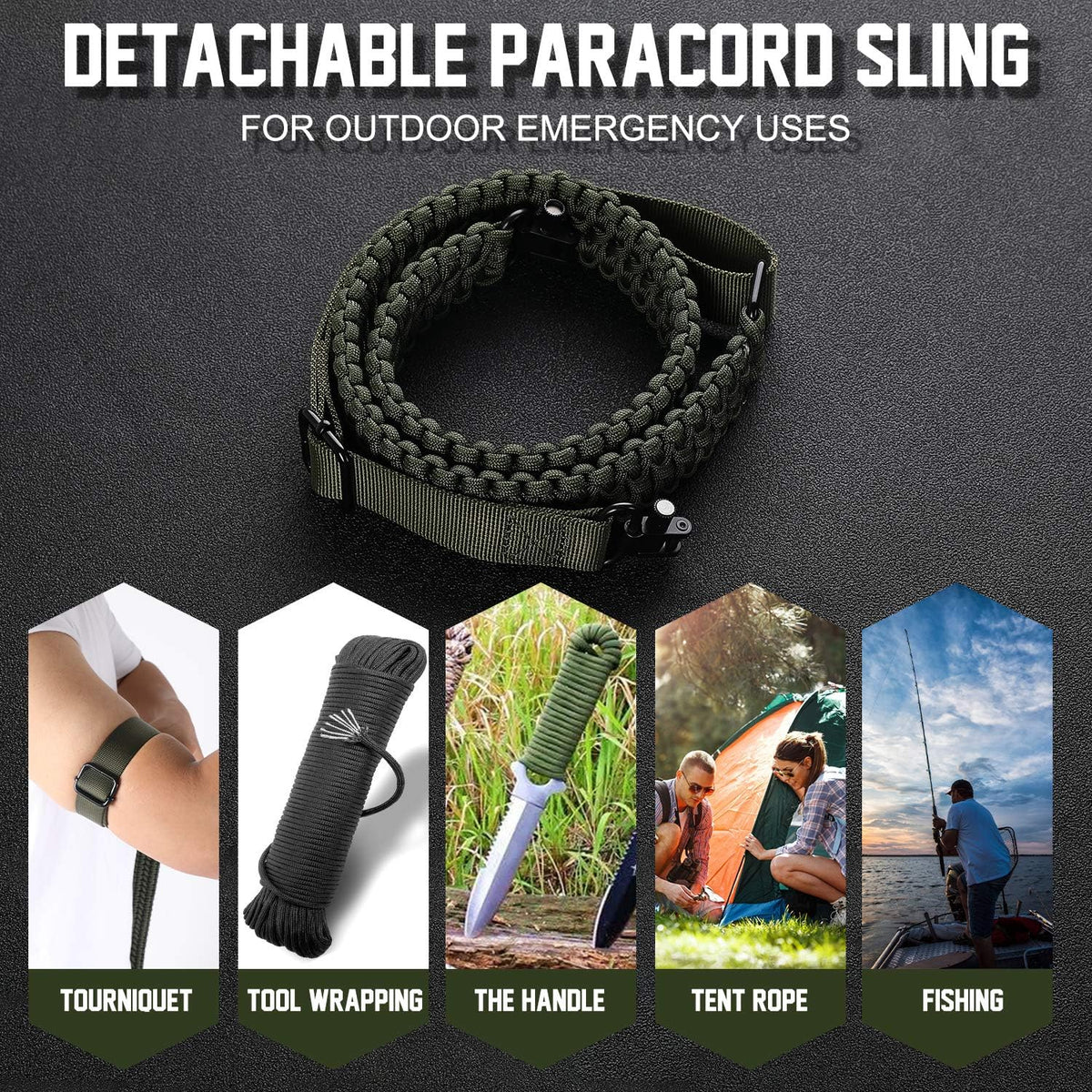 VVAAGG Two-Point Sling with Swivel, Non-Slip Paracord Sling with Adjustable Length Strap - PuriLite