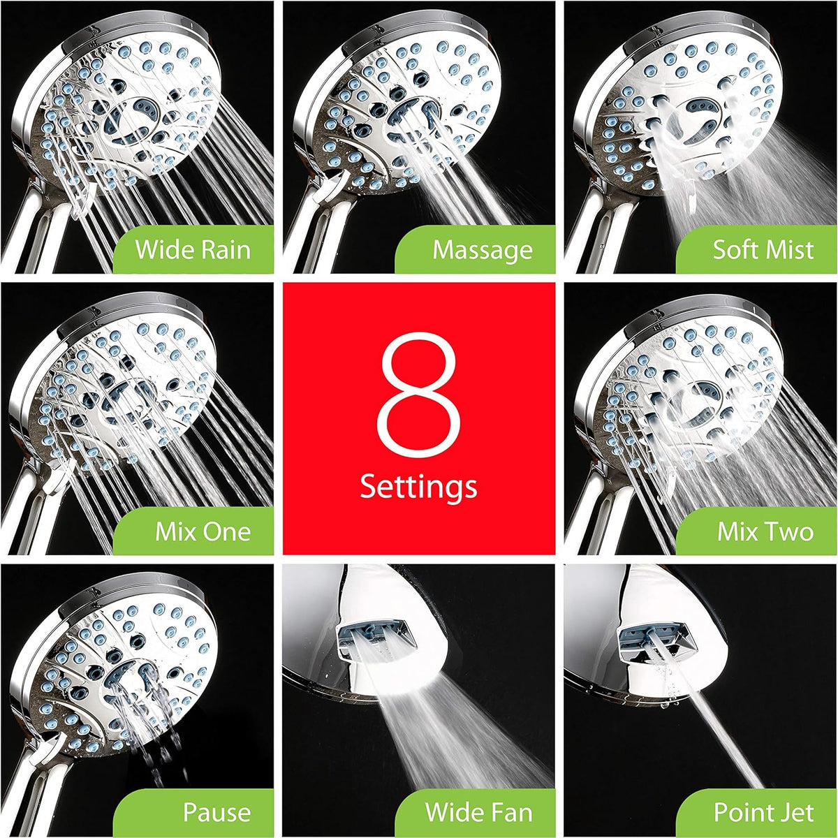 Purilite Select 8-Setting Handheld Shower Head – High Pressure, Self-Cleaning, Total Shower Hygiene System - PuriLite