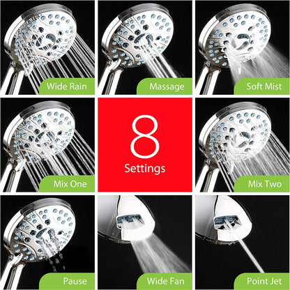 Purilite Select 8-Setting Handheld Shower Head – High Pressure, Self-Cleaning, Total Shower Hygiene System - PuriLite