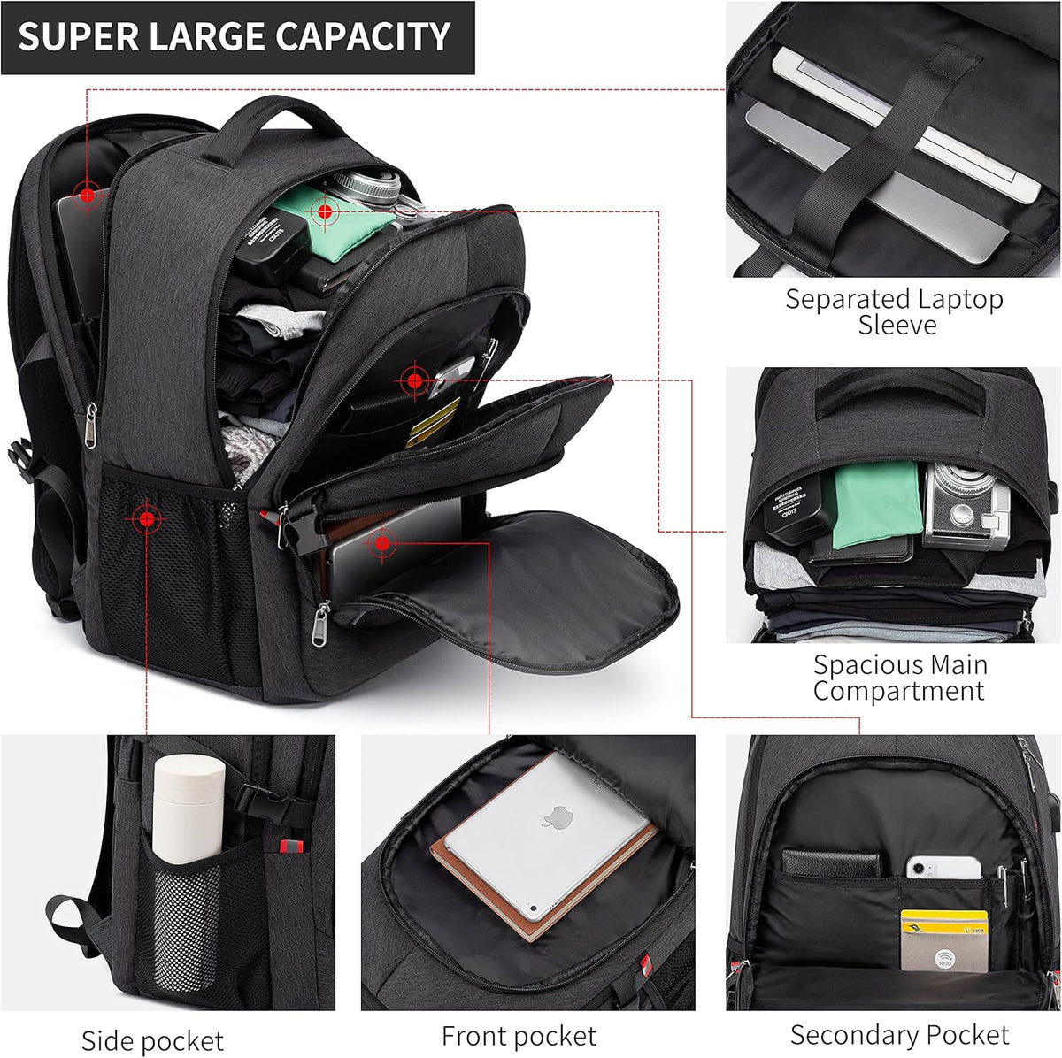 RFID Cafele Laptop Backpack Travel Computer Backpack College Bookbag School Backpack with USB Charging Port - PuriLite