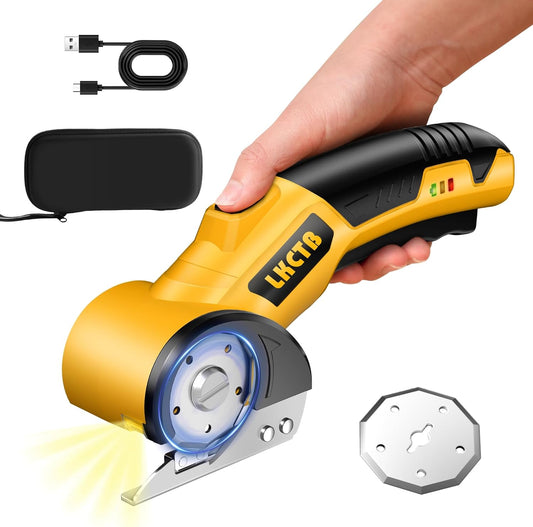 Electric Scissors with LED Light – Brushless Motor Cardboard Cutter, 2000mAh Rechargeable Battery, Tungsten Steel Blade for Cloth, Leather, Carpet & Cardboard - PuriLite