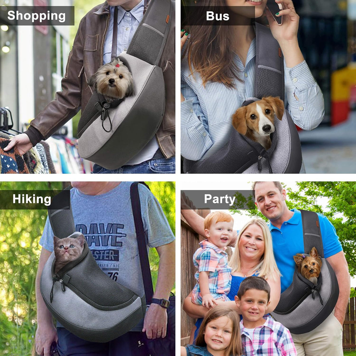 FDJASGY Pet Sling Carrier for Small Dogs Cats,Breathable Mesh Travelling Hand Free Puppy Backpack with Pouch and Adjustable Strap Carrier Grey - PuriLite