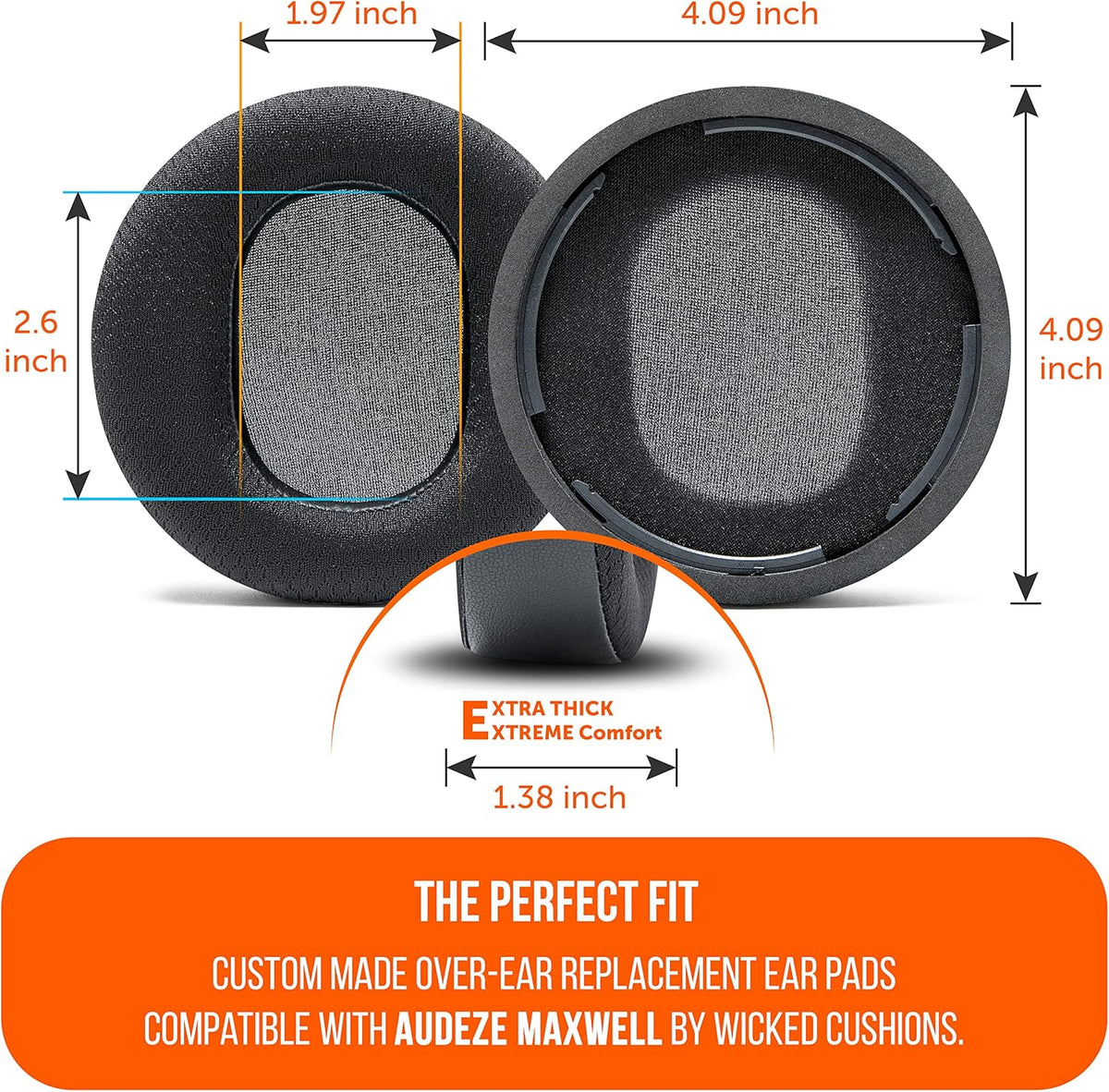 WC Freeze Maxwell - Cooling Gel Replacement Earpads for Audeze Maxwell Headphones by Wicked Cushions - Elevate Comfort, Durability, Thickness & Sound Isolation for Epic Gaming Sessions | Black - PuriLite