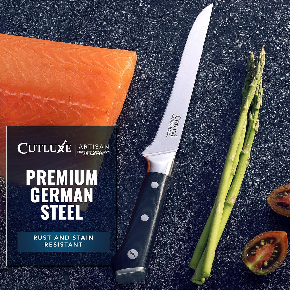 Cutluxe Curved Boning Knife – 6" Boning Knife for Meat Cutting, Fillet Knife – High Carbon German Steel, Full Tang & Ergonomic Handle Design – Artisan Series - PuriLite