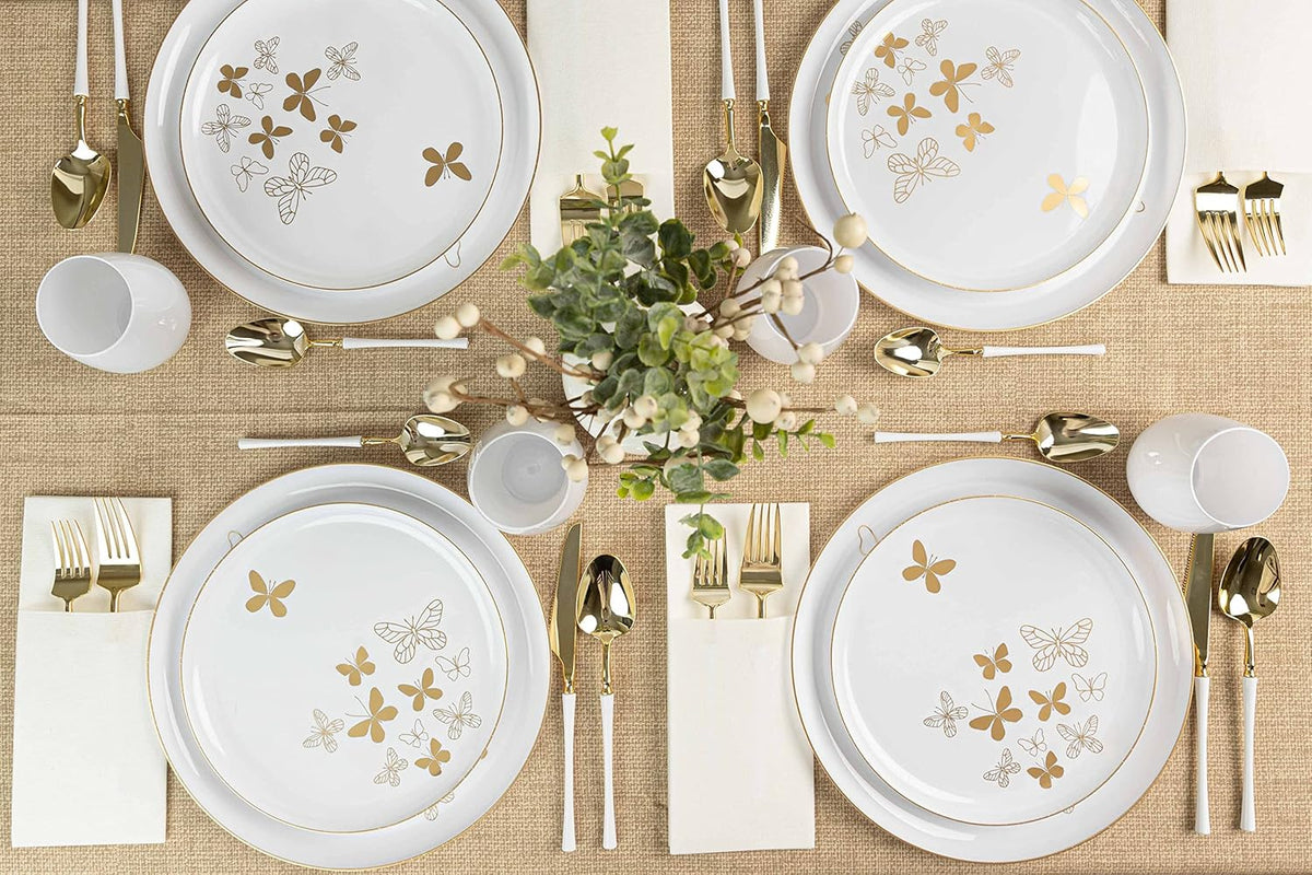 PLASTICPRO [30 Pack 10.7'' Christmass Green Plastic Party Plates Edge Collection Premium heavyweight Elegant Disposable Tableware Dishes - PuriLite