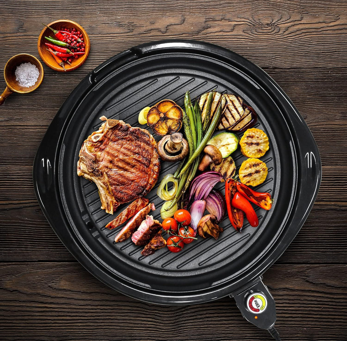 Elite Gourmet EMG6505G Smokeless Indoor Electric BBQ Grill with Glass Lid, Dishwasher Safe, PFOA-Free Nonstick, AdjCatable Temperature, Fast Heat Up, Low-Fat Meals Easy to Clean Design - PuriLite