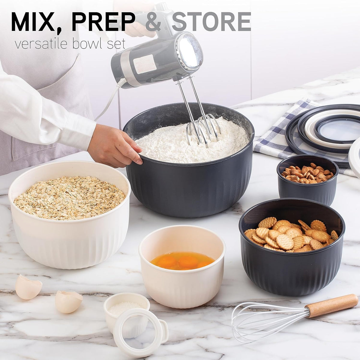 COOK WITH COLOR Prep Bowls with Lids- 8 Piece Nesting Plastic Small Mixing Bowl Set with Lids (Teal Ombre) - PuriLite