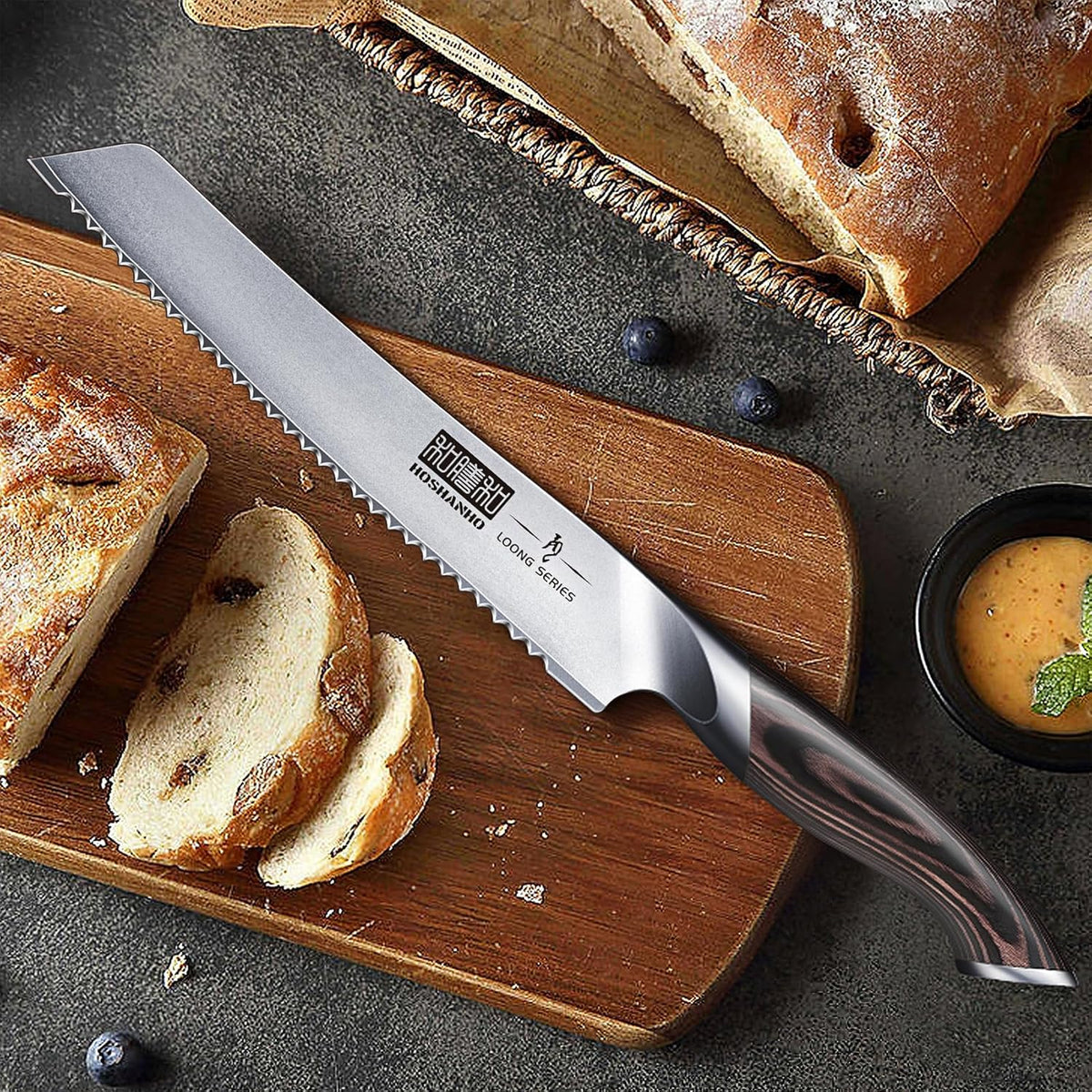 HOSHANHO Bread Knife 10 inch, Japanese High Carbon Stainless Steel Serrated Bread Knife, Professional Bread Cutting Knife for Homemade Bread - PuriLite