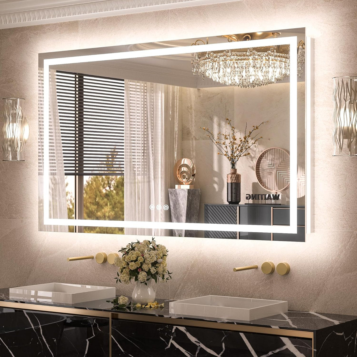 TETOTE LED Bathroom Mirror 20x28 Frontlit & Backlit Lighted Vanity Mirror Anti Fog Stepless Dimmable 3 Colors White/Warm/Natural,Double Lights,Wall-Mounted(Horizontal/Vertical) - PuriLite