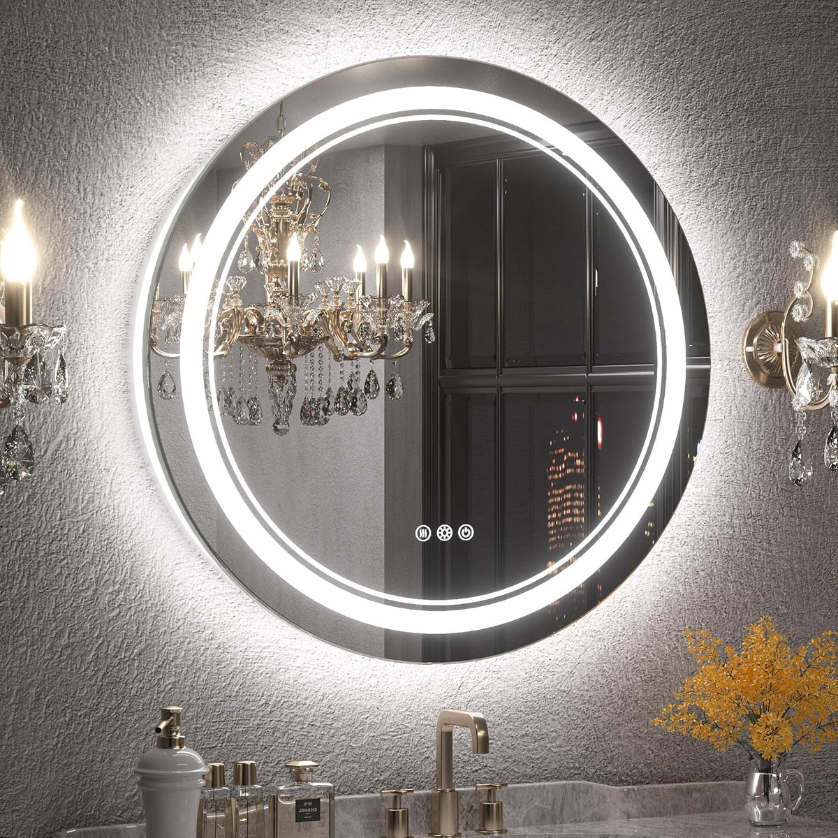 Keonjinn 40 x 32 Inch LED Bathroom Mirror with Acrylic, Backlit Mirror Anti-Fog, Lighted Bathroom Mirror for Wall, CRI90 High Definition Dimmable Large Makeup Mirror(Horizontal/Vertical) - PuriLite
