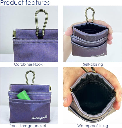 Raisingwell Dog Treat Pouch, Black Pocket Sized Pet Training Pouch, Cotton Fabric, Hand Free Dog Walking Bag with Carabiner, Self-Closing Pet Feed Snack Reward, for Pet Puppy Travel or Outdoor Use - PuriLite