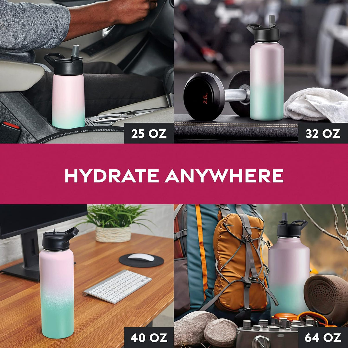 FineDine Water Bottle - Stainless Steel Insulated Water Bottle with Straw Lid, Flip Lid & Wide-Mouth Cap - Keeps Hot and Cold - 25 Oz / 739ml - Pure Pearly White - PuriLite