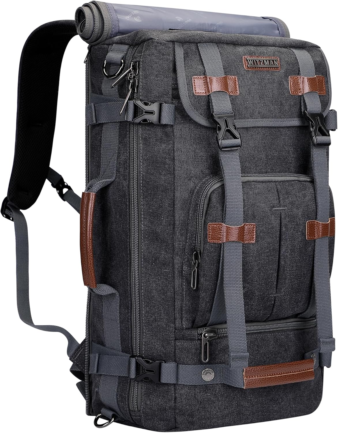 WITZMAN Canvas Backpack Vintage Travel Backpack Large Laptop Bags Convertible Shoulder Rucksack - PuriLite