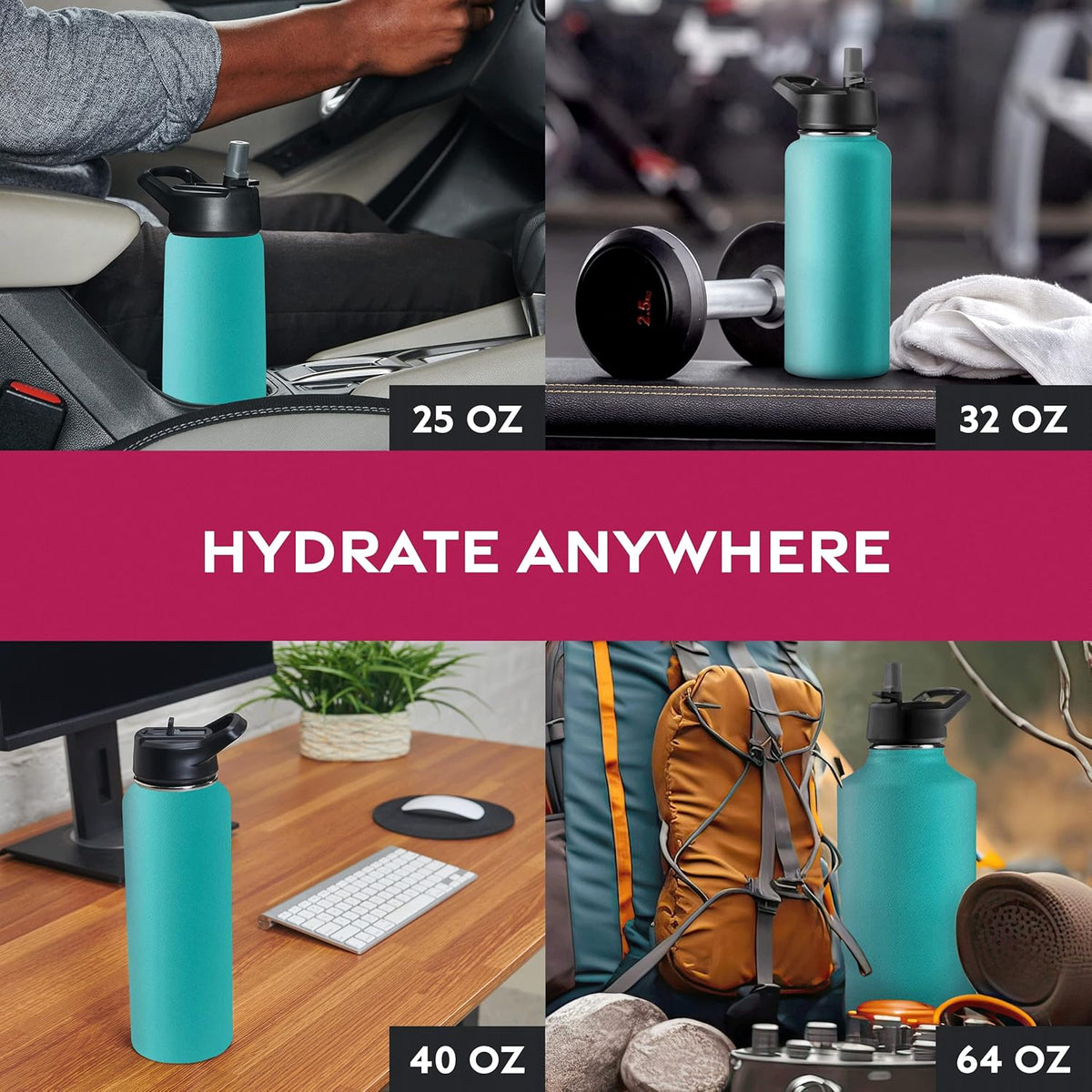 FineDine Water Bottle - Stainless Steel Insulated Water Bottle with Straw Lid, Flip Lid & Wide-Mouth Cap - Keeps Hot and Cold - 25 Oz / 739ml - Pure Pearly White - PuriLite