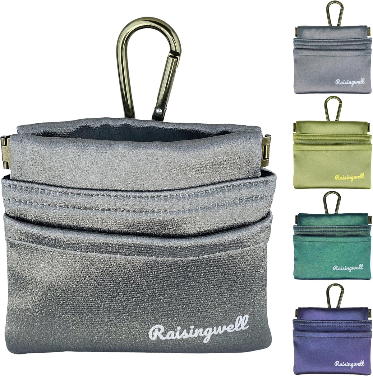 Raisingwell Dog Treat Pouch, Black Pocket Sized Pet Training Pouch, Cotton Fabric, Hand Free Dog Walking Bag with Carabiner, Self-Closing Pet Feed Snack Reward, for Pet Puppy Travel or Outdoor Use - PuriLite