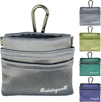 Raisingwell Dog Treat Pouch, Black Pocket Sized Pet Training Pouch, Cotton Fabric, Hand Free Dog Walking Bag with Carabiner, Self-Closing Pet Feed Snack Reward, for Pet Puppy Travel or Outdoor Use - PuriLite