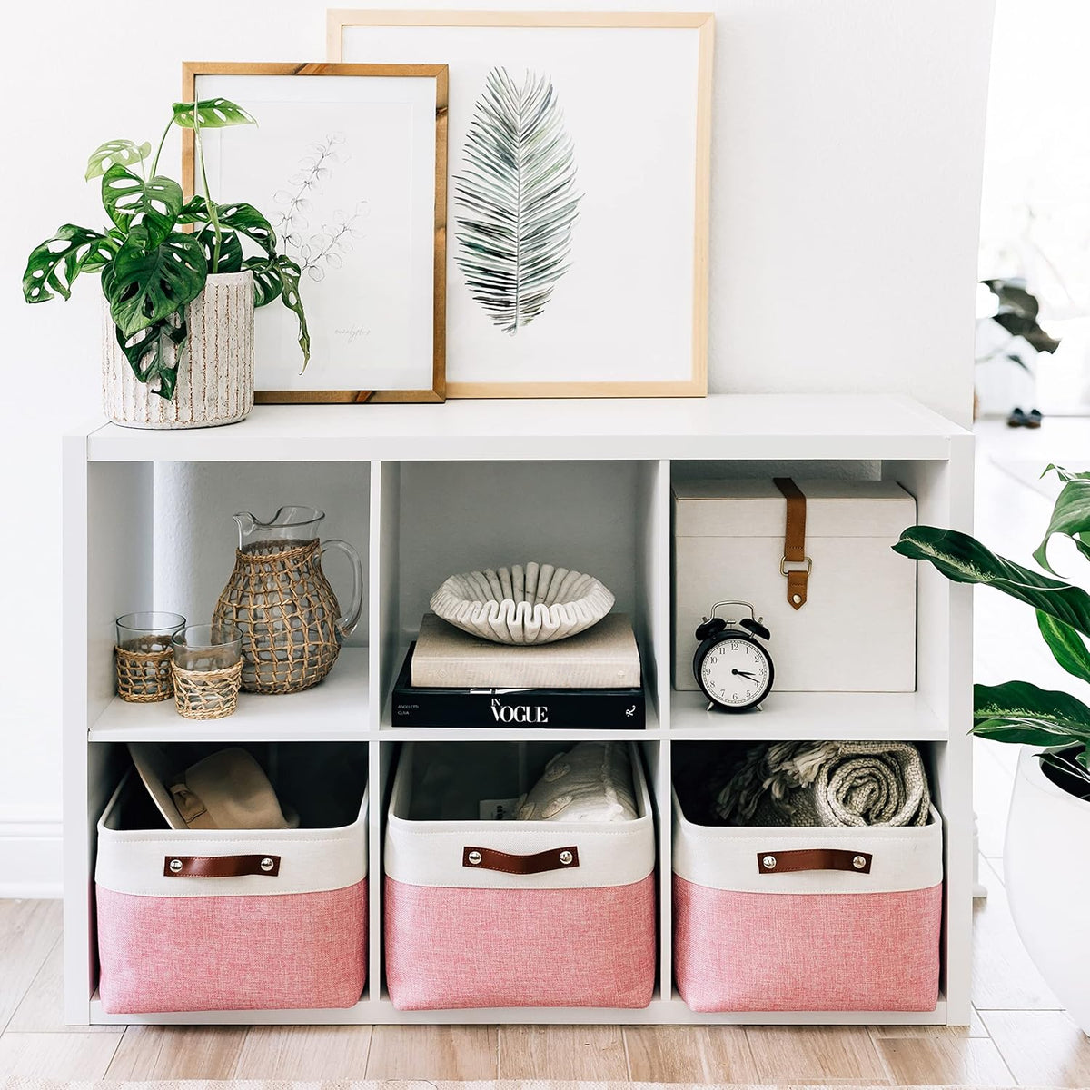 OrganiHaus Large Fabric Storage Baskets for Shelves 3 Pack, 15x11in Closet Storage Bins for Shelves, Cloth Baskets, Fabric Storage Cubes, Linen Closet Organizers, Fabric Basket, White Basket - PuriLite