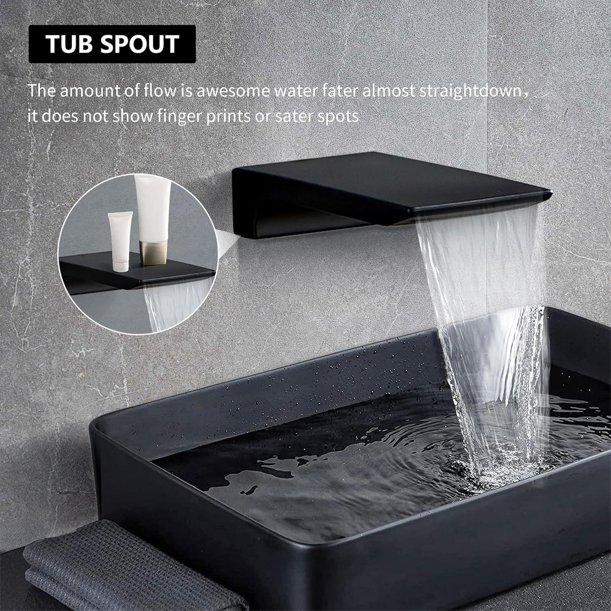LCEVCGK Shower Faucet Set Complete Matte Black Shower System with 8 inch Square Rainfall Shower Head 3-Function Handheld Shower Waterfall Bathtub Spout Rain Shower Combo Set Bathroom Wall Mounted - PuriLite