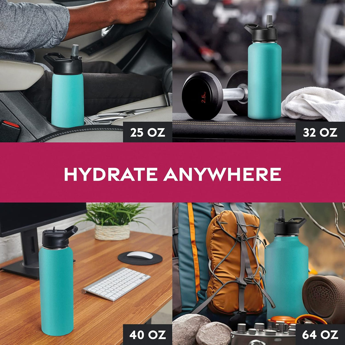FineDine Water Bottle - Stainless Steel Insulated Water Bottle with Straw Lid, Flip Lid & Wide-Mouth Cap - Keeps Hot and Cold - 25 Oz / 739ml - Pure Pearly White - PuriLite