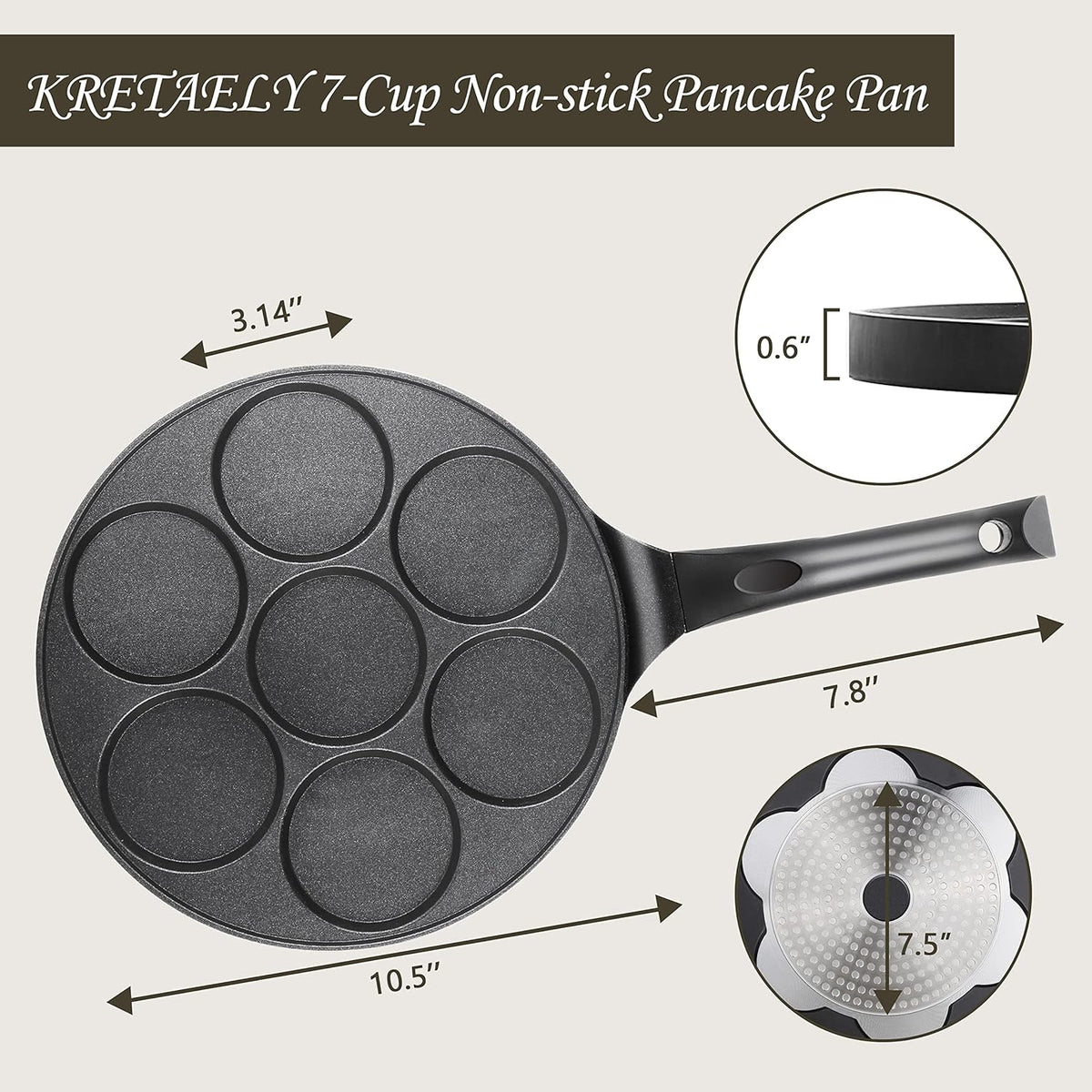 KRETAELY Nonstick Pancake Pan Pancake Griddle with 7-Mold Design Mini Pancake Maker with PFOA Free Coating-Black - PuriLite
