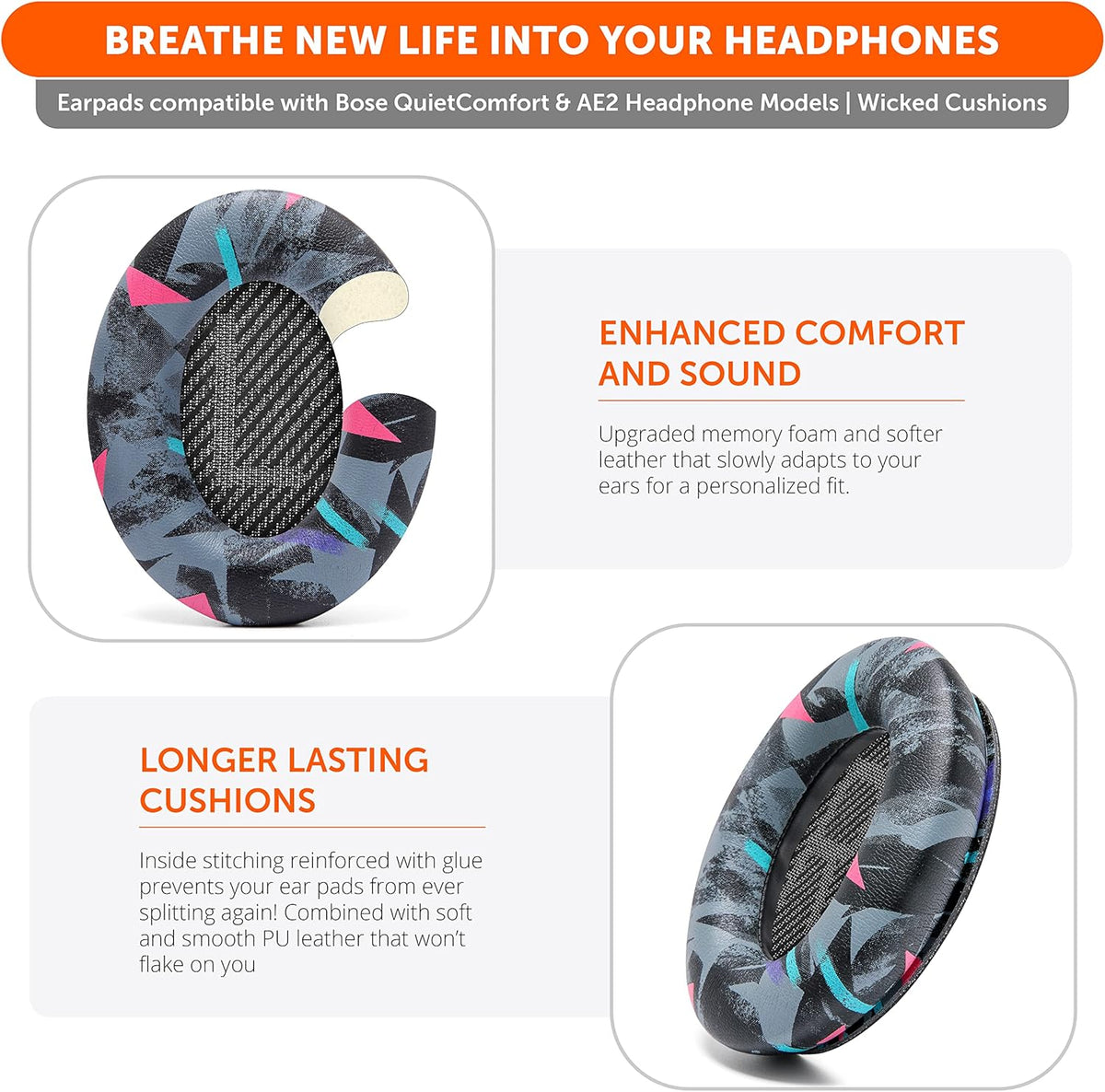 WC Wicked Cushions Upgraded Replacement Ear Pads for Bose QC35 & QC35ii (QuietComfort 35) Headphones & More - Softer Leather, Luxurious Memory Foam, Added Thickness, Extra Durability | Hex Red - PuriLite