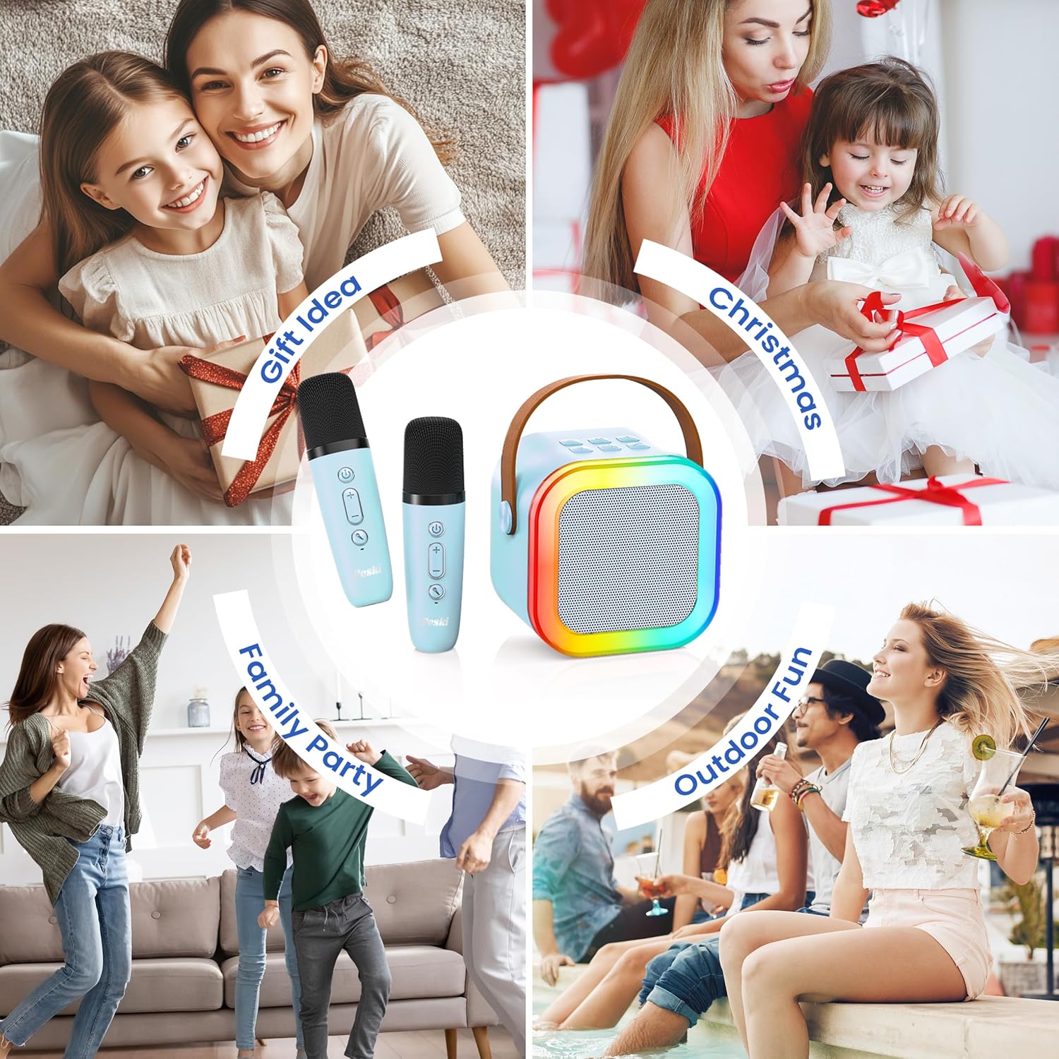 Karaoke Machine for Kids Adults, Portable Bluetooth Mini Karaoke Microphone Singing Speaker Karaoke Player with 2 Wireless Mic Toys for All Smartphones,Birthday, Family,Home Party (Purple) - PuriLite