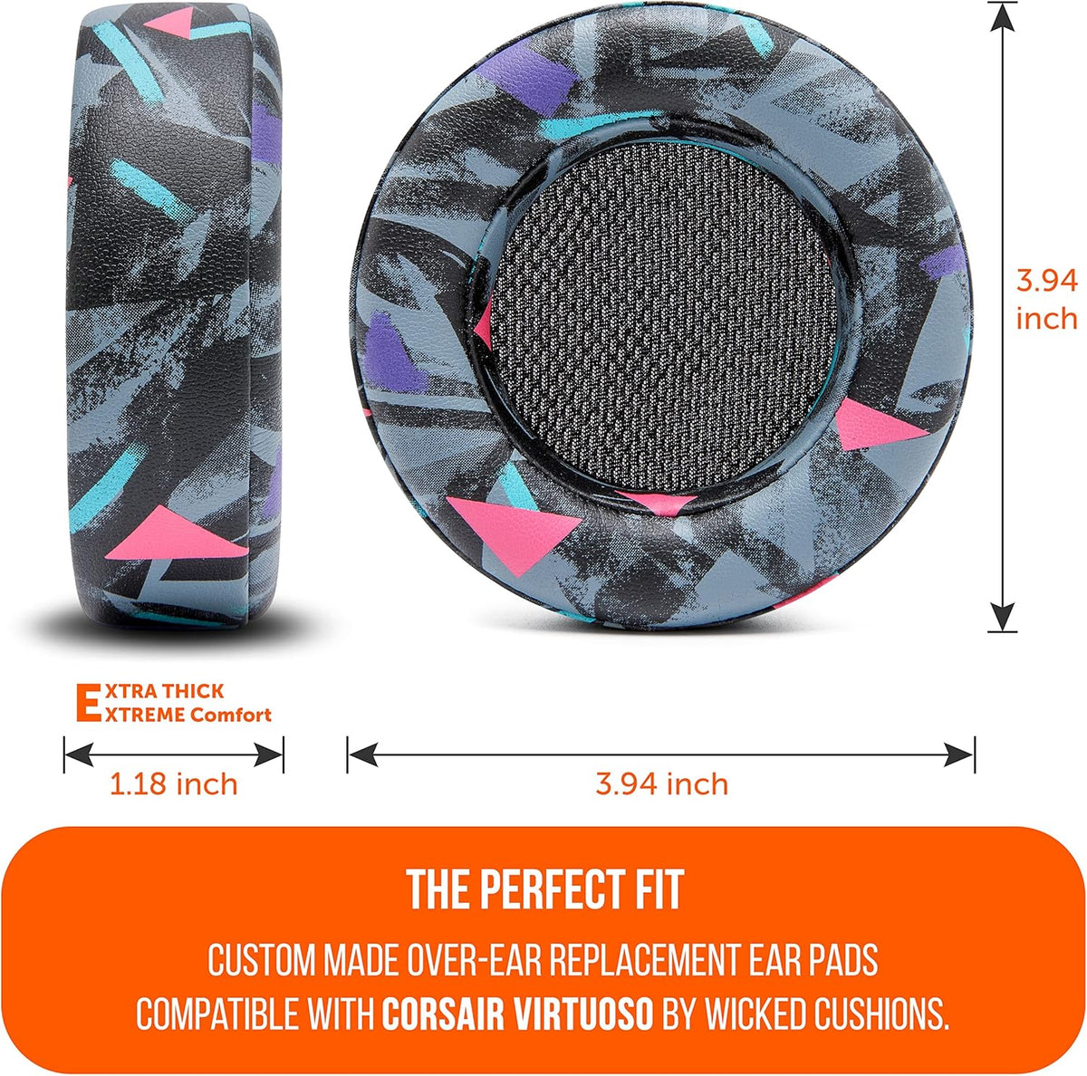 WC Upgraded Replacement Earpads for Corsair Virtuoso RGB Wireless Gaming Headset Made by Wicked Cushions | Improved Durability, Thickness, Softer Leather, and Sound Isolation | (90s Black) - PuriLite